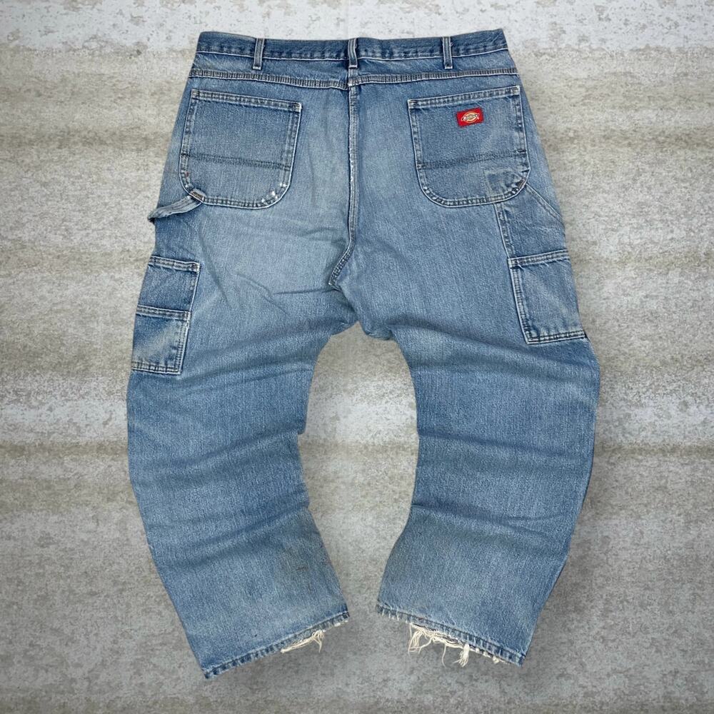 Vintage 90s Dickies Carpenter Jeans 40x30 Baggy Wide Leg Light Wash Double Knees